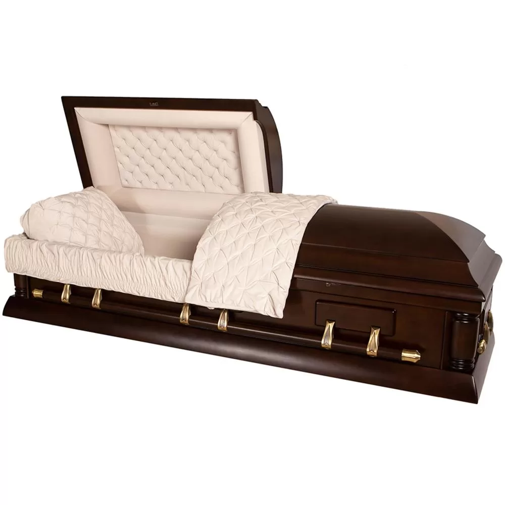 Black Walnut Half-Couch Wood Casket – Medium Gloss with Solid Bars