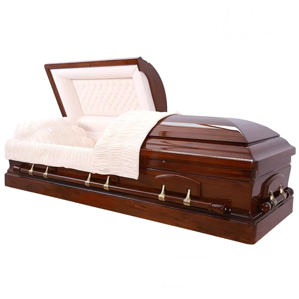 Black Walnut Half-Couch Wood Casket – High Gloss with Brass Hardware