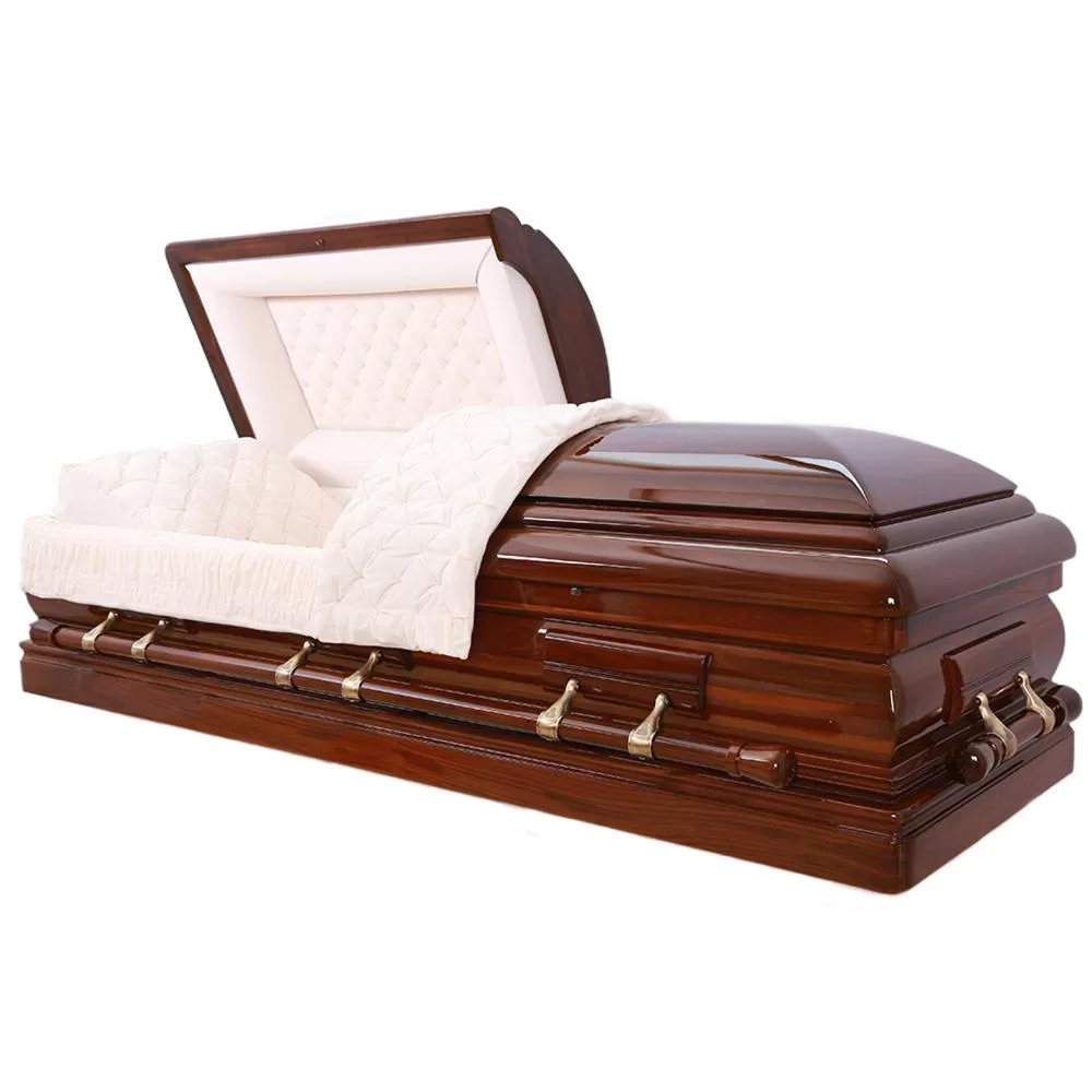 Black Walnut Half-Couch Wood Casket – High Gloss with Solid Bars