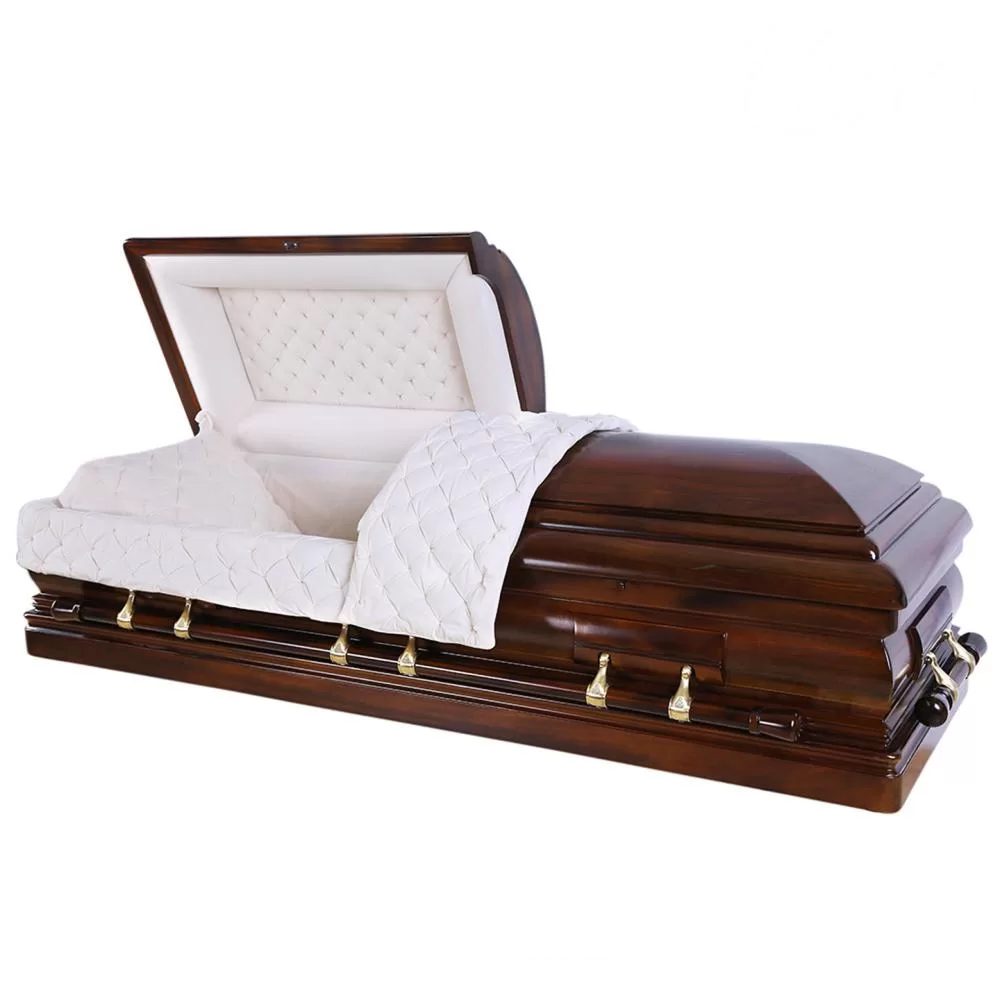 Black Walnut Half-Couch Wood Casket – Medium Gloss with Velvet Interior