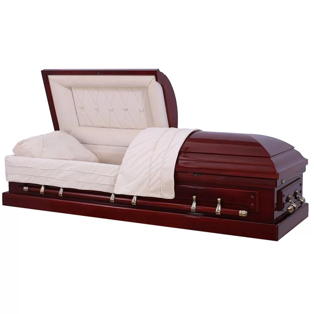 Solid Cherry Wood Casket – High Gloss with Cream Velvet