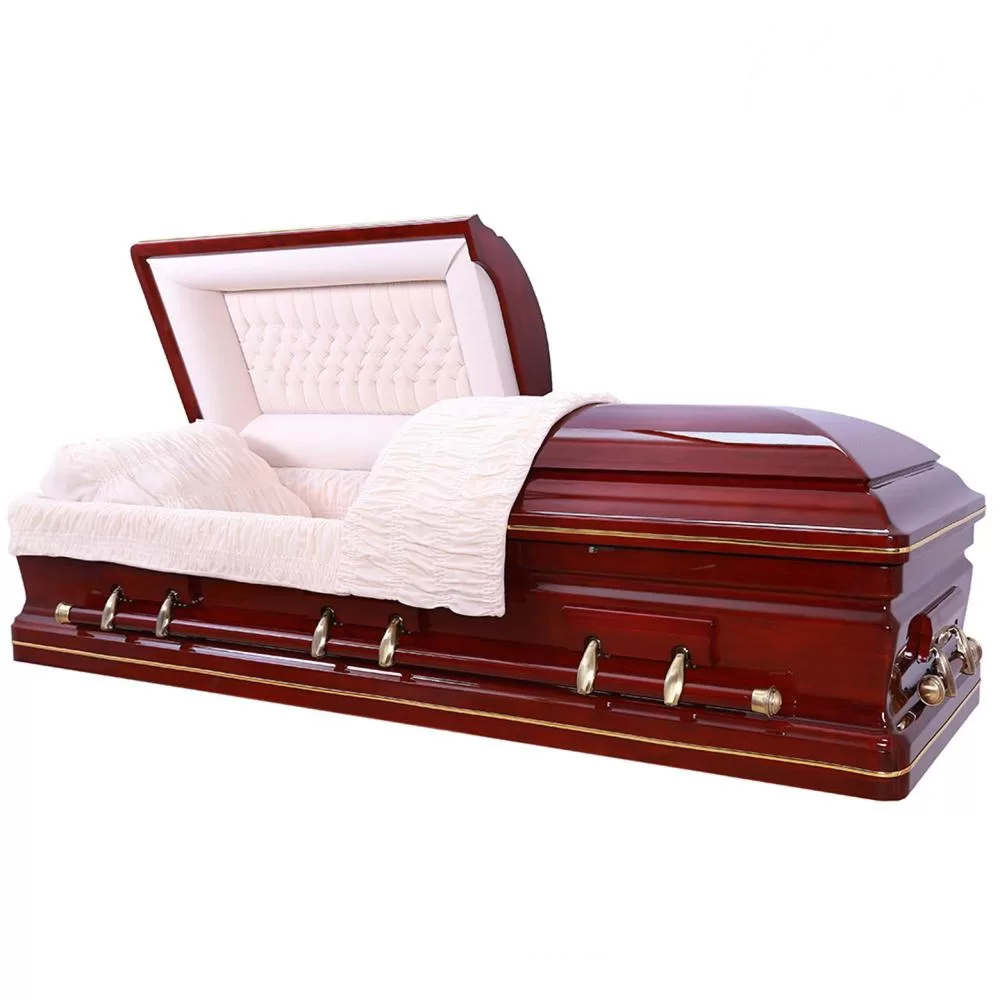 Solid Cherry Wood Casket – High Gloss with Ivory Velvet