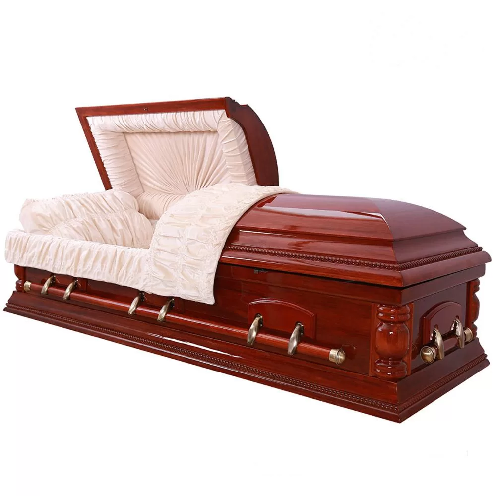 Solid Paulownia Wood Casket – High Gloss & Antique Brass