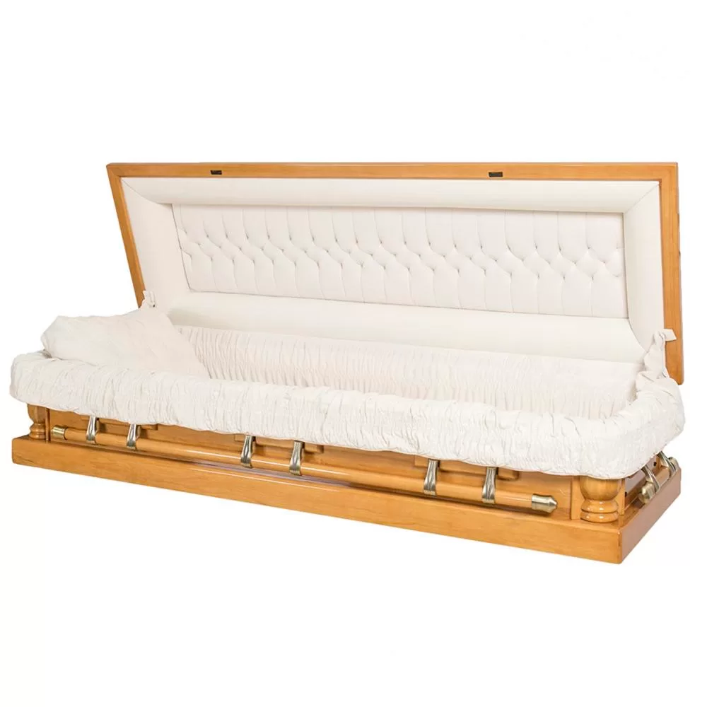 Solid Poplar Full-Couch Wood Casket – High Gloss, No Feet Cover, Cream Velvet Interior