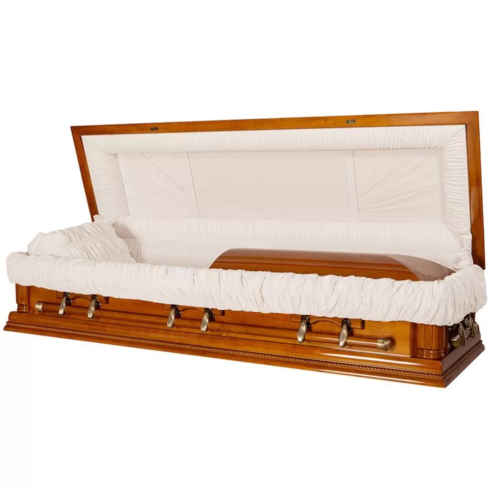 Solid Poplar Full-Couch Wood Casket with Feet Cover – High Gloss, Classic Style
