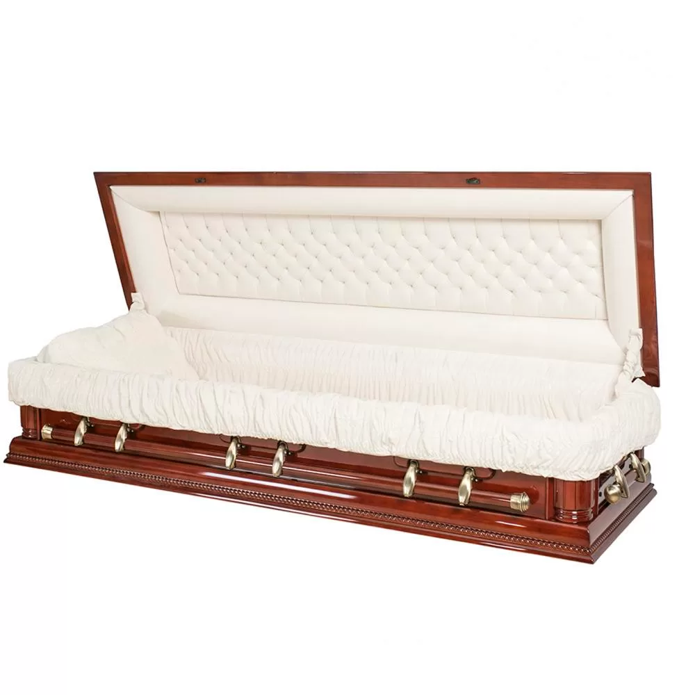 Solid Poplar Full-Couch Wood Casket – High Gloss, Open Foot Design