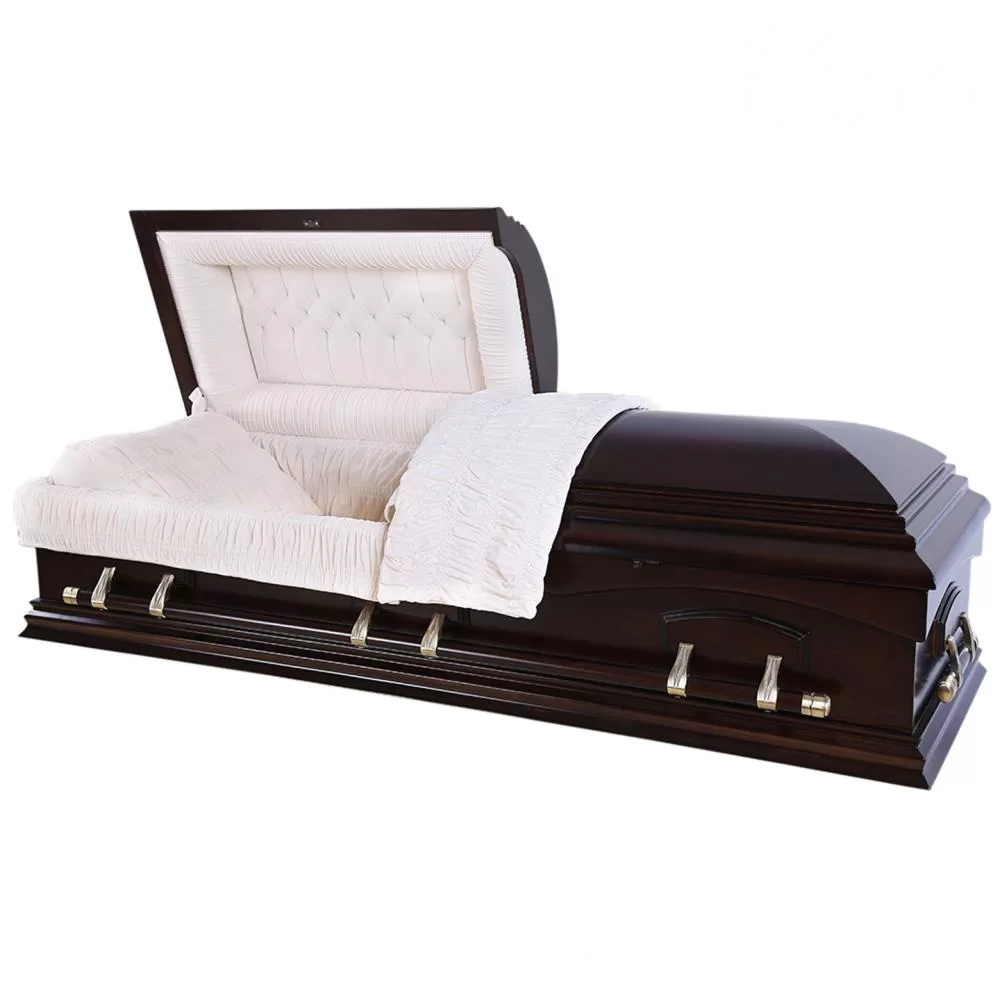 Solid Poplar Half-Couch Wood Casket – Medium Gloss, Traditional Design