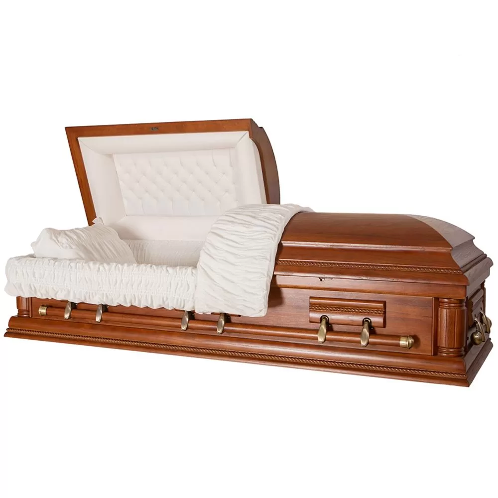 Solid Oak Half-Couch Wood Casket – Medium-Gloss Heritage Form
