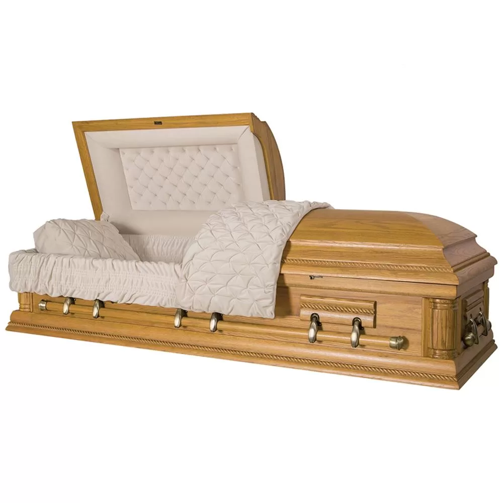 Solid Oak Half-Couch Wood Casket – Medium-Gloss Balanced Appearance