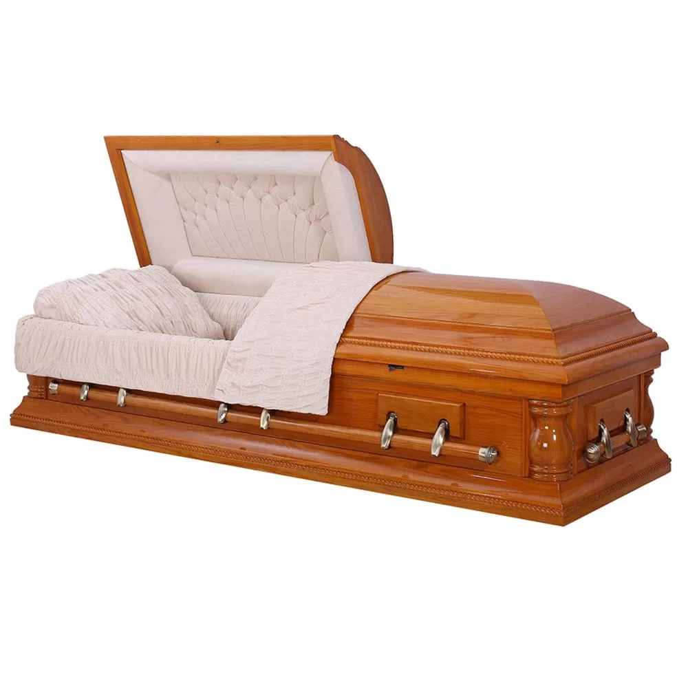 Solid Oak Half-Couch Wood Casket – High-Gloss Refined Construction