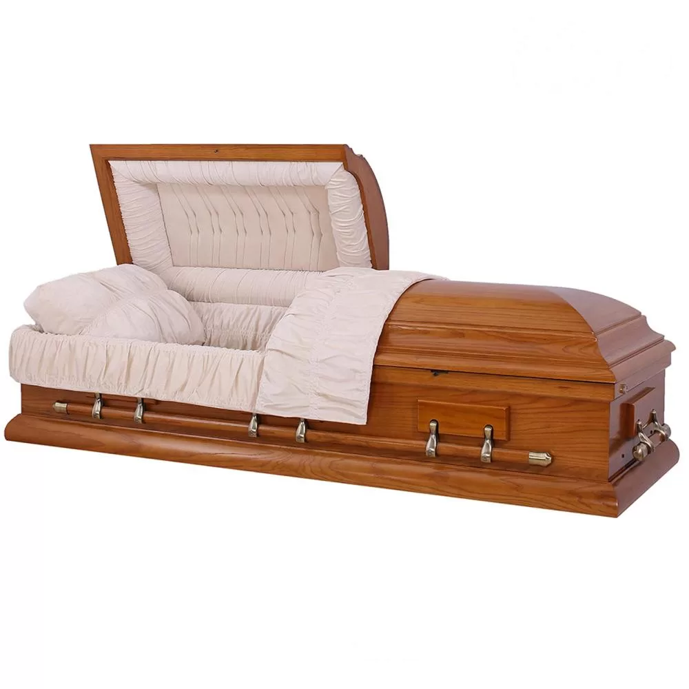 Solid Oak Half-Couch Wood Casket – Medium-Gloss Refined Silhouette