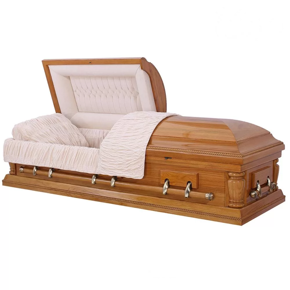 Solid Oak Half-Couch Wood Casket – High-Gloss Classic Finish