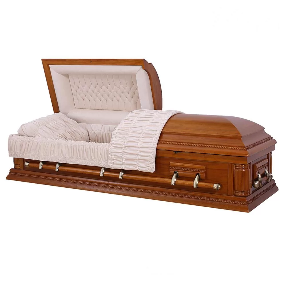 Solid Oak Half-Couch Wood Casket – Medium-Gloss Warm Tone