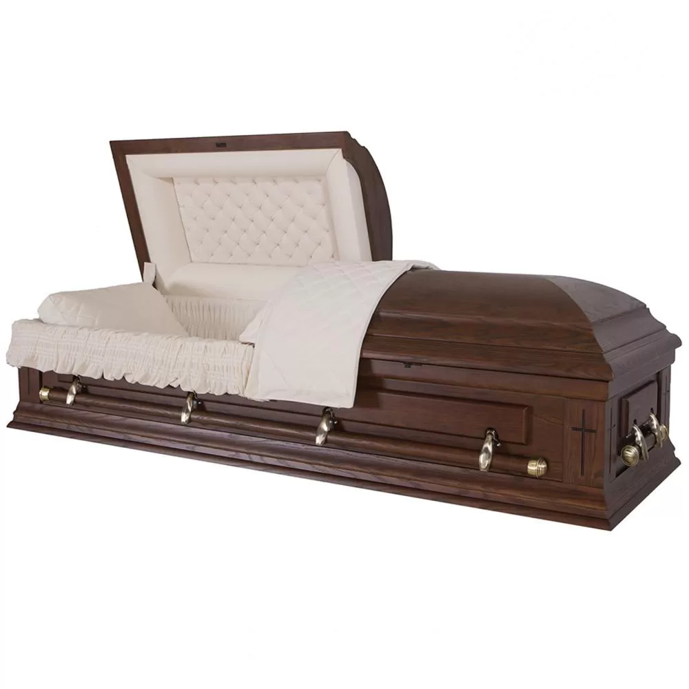 Solid Oak Half-Couch Wood Casket – Medium-Gloss Natural Finish