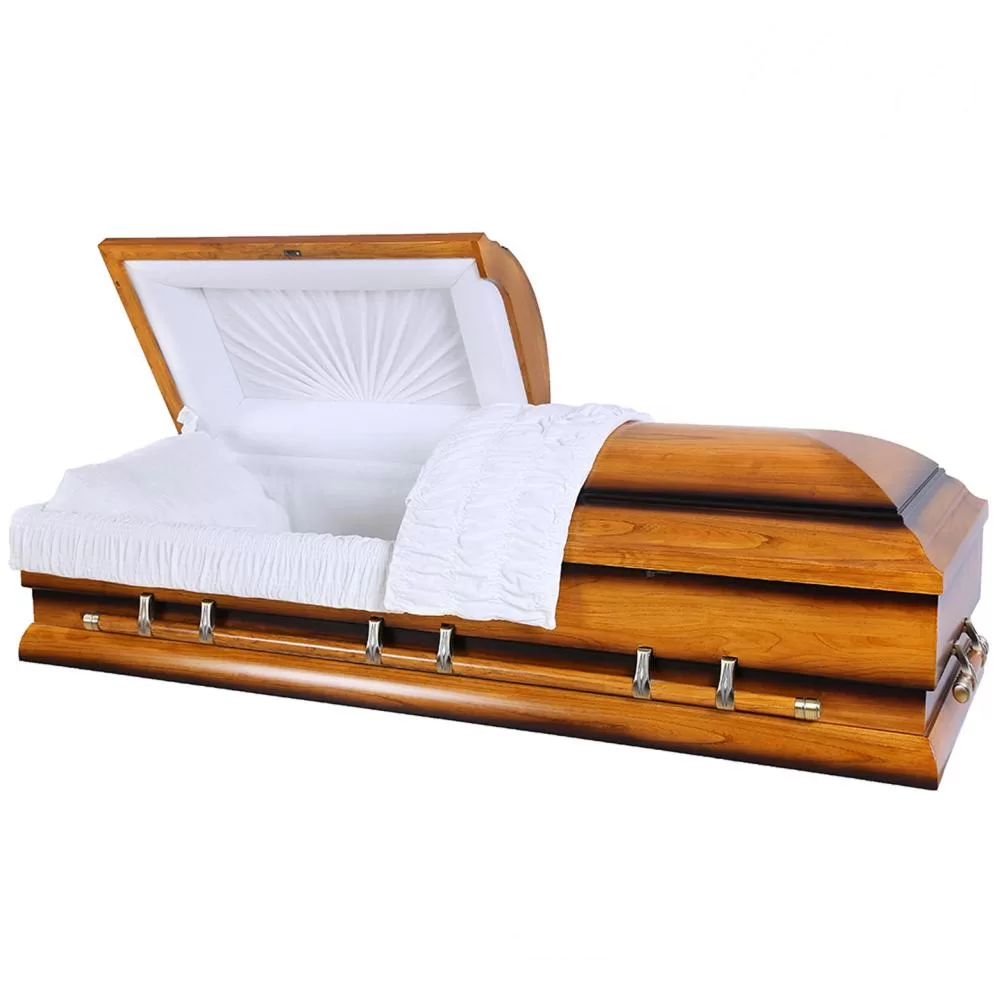 Solid Oak Half-Couch Wood Casket – Oversize Medium-Gloss Construction