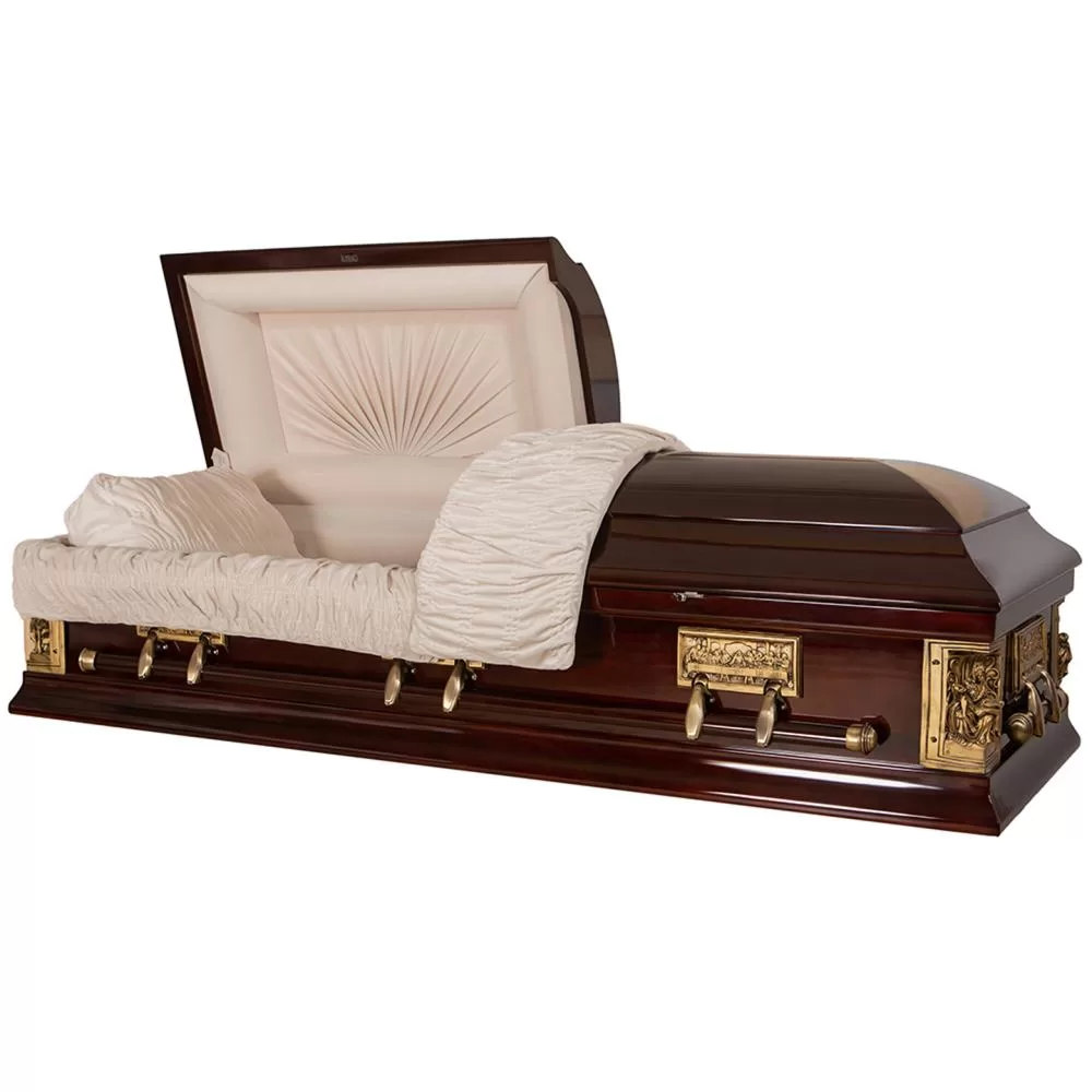 Solid Poplar Half-Couch Wood Casket – Last Supper Design, Medium-Gloss Finish
