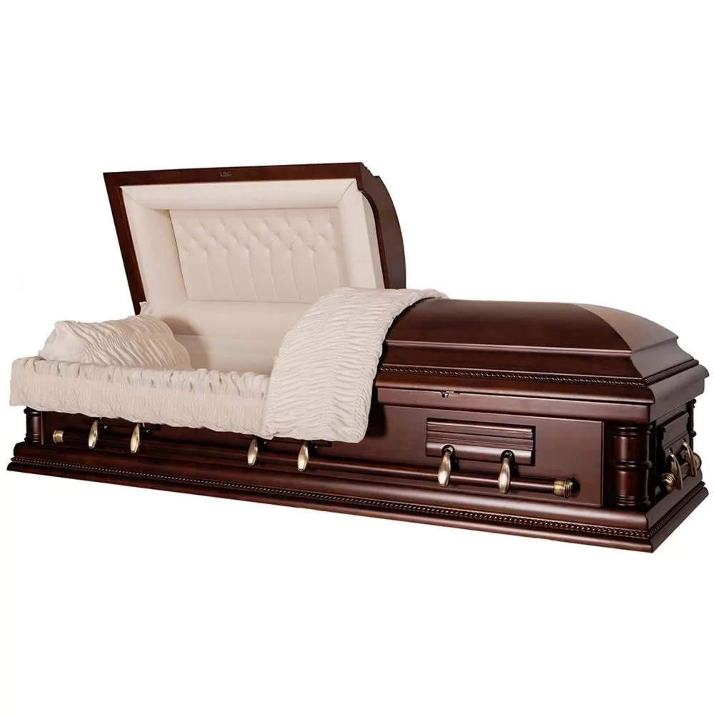 Solid Poplar Half-Couch Wood Casket – Classic Medium-Gloss Design