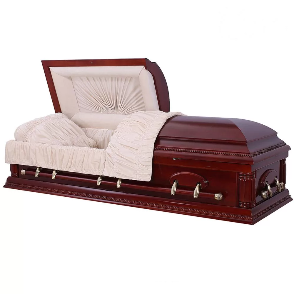 Solid Mahogany Half-Couch Wood Casket – Medium-Gloss Traditional Presence
