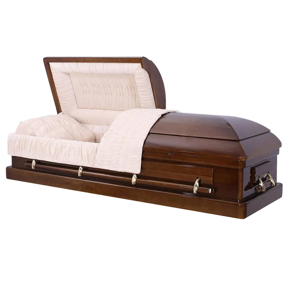 Solid Poplar Half-Couch Wood Casket – Refined High-Gloss Construction