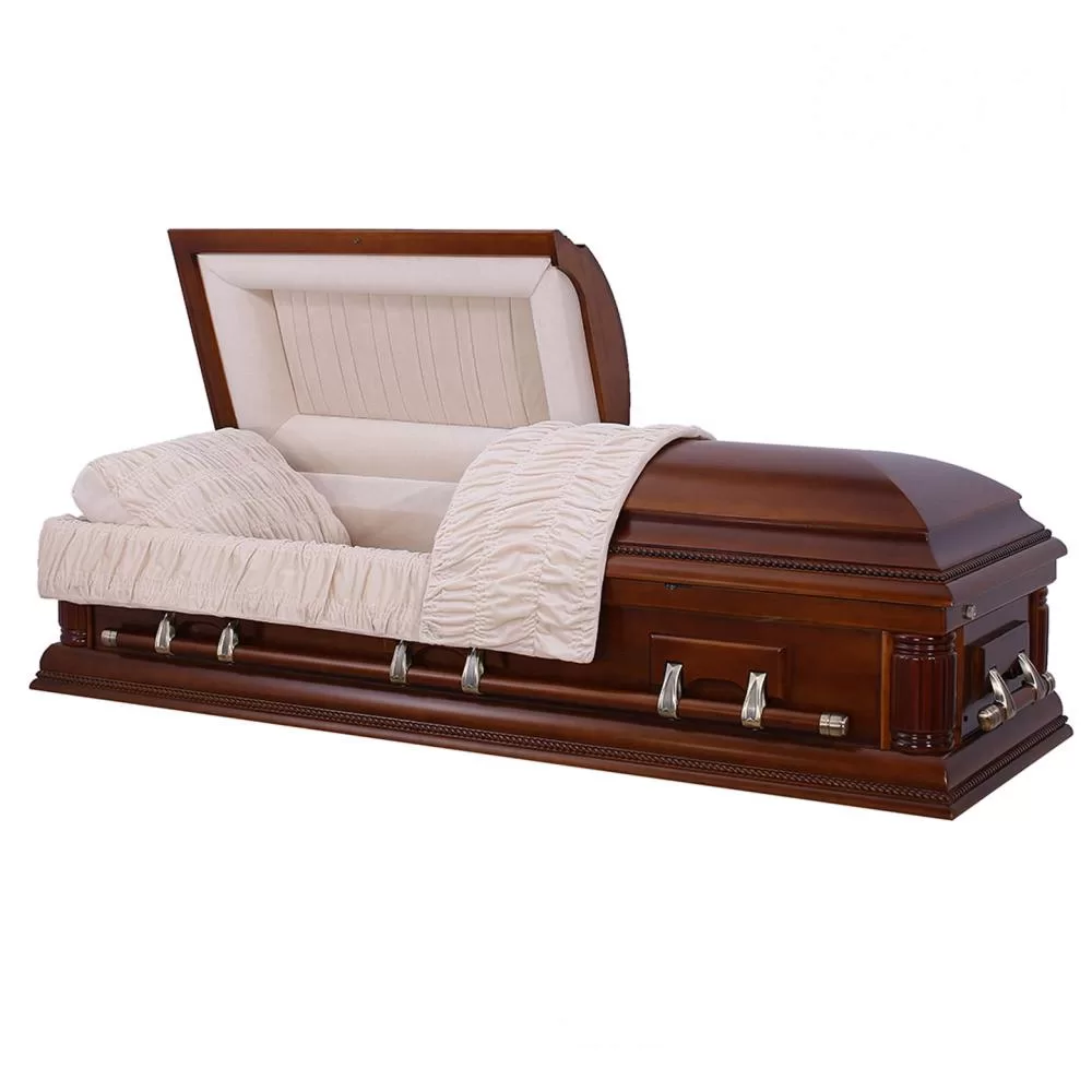 Solid Poplar Half-Couch Wood Casket – Medium-Gloss Traditional Presence