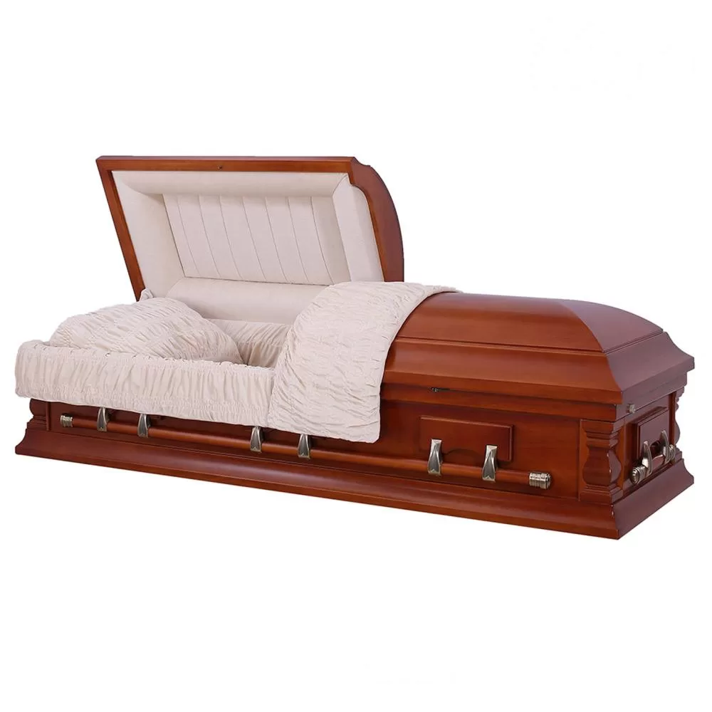 Solid Mahogany Half-Couch Wood Casket – Medium-Gloss Classic Profile