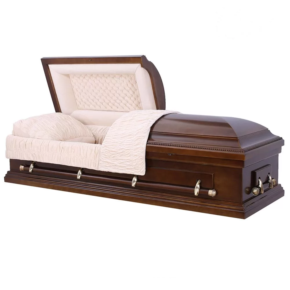 Solid Poplar Half-Couch Wood Casket – Warm Medium-Gloss Presentation
