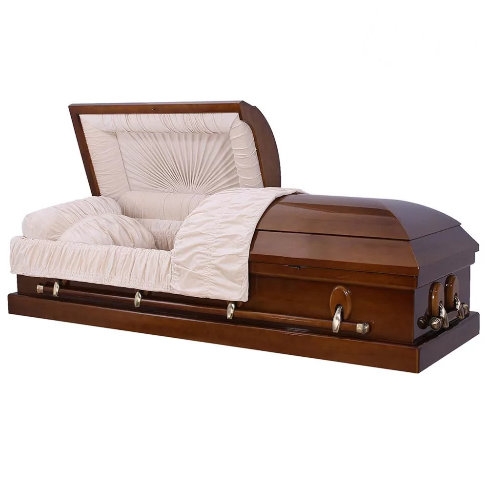 Solid Poplar Half-Couch Wood Casket – Traditional High-Gloss Design