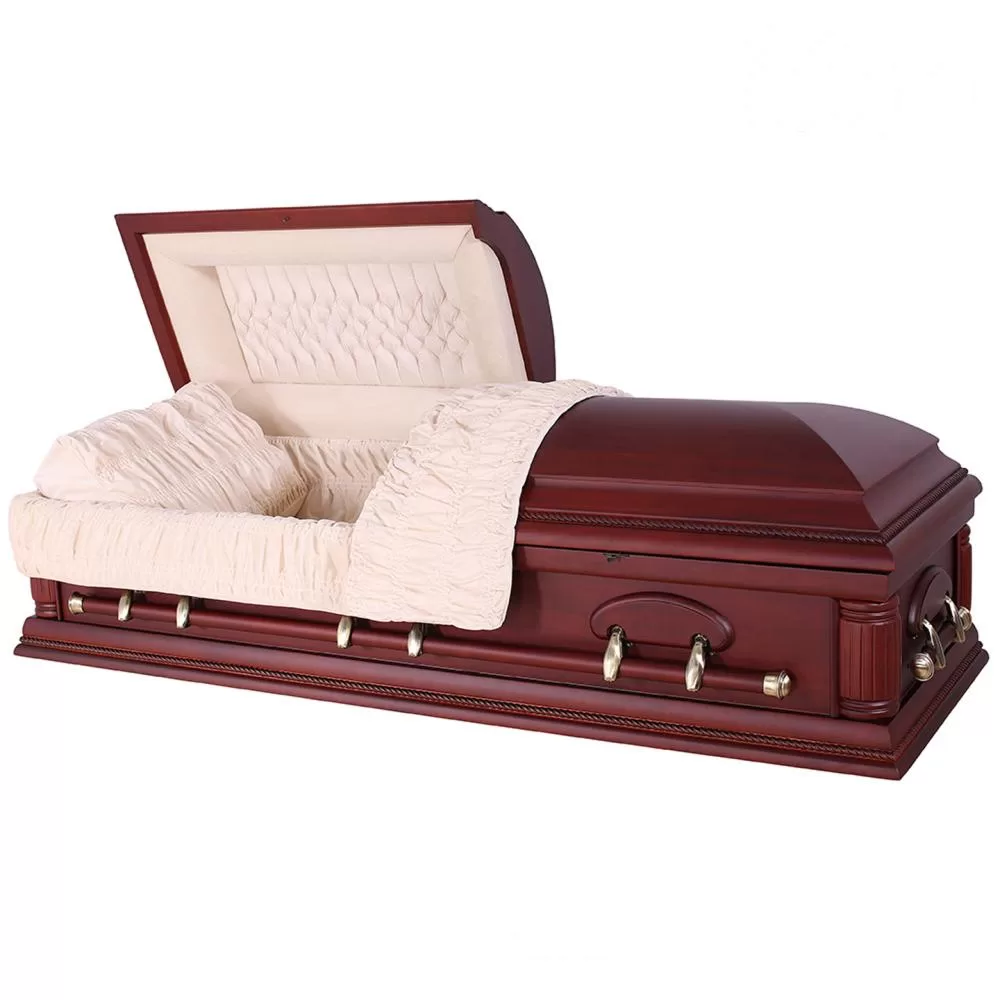 Solid Mahogany Half-Couch Wood Casket – Natural No-Gloss Finish