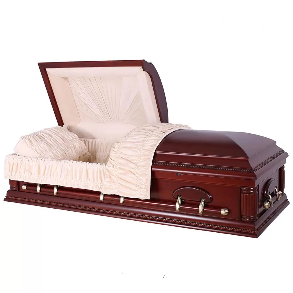 Solid Mahogany Half-Couch Wood Casket – Oversize Medium-Gloss Construction