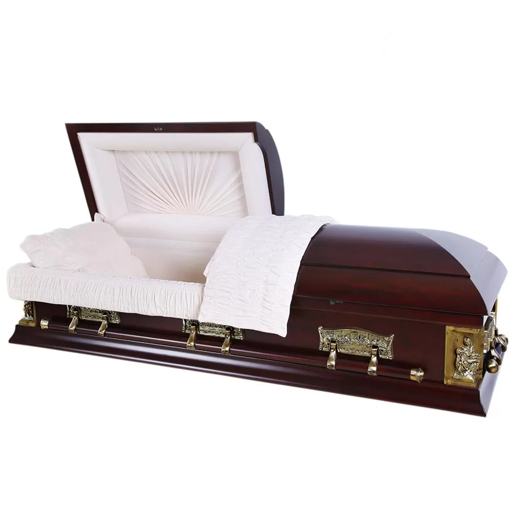 Solid Poplar Half-Couch Wood Casket – Last Supper Relief, Medium Gloss