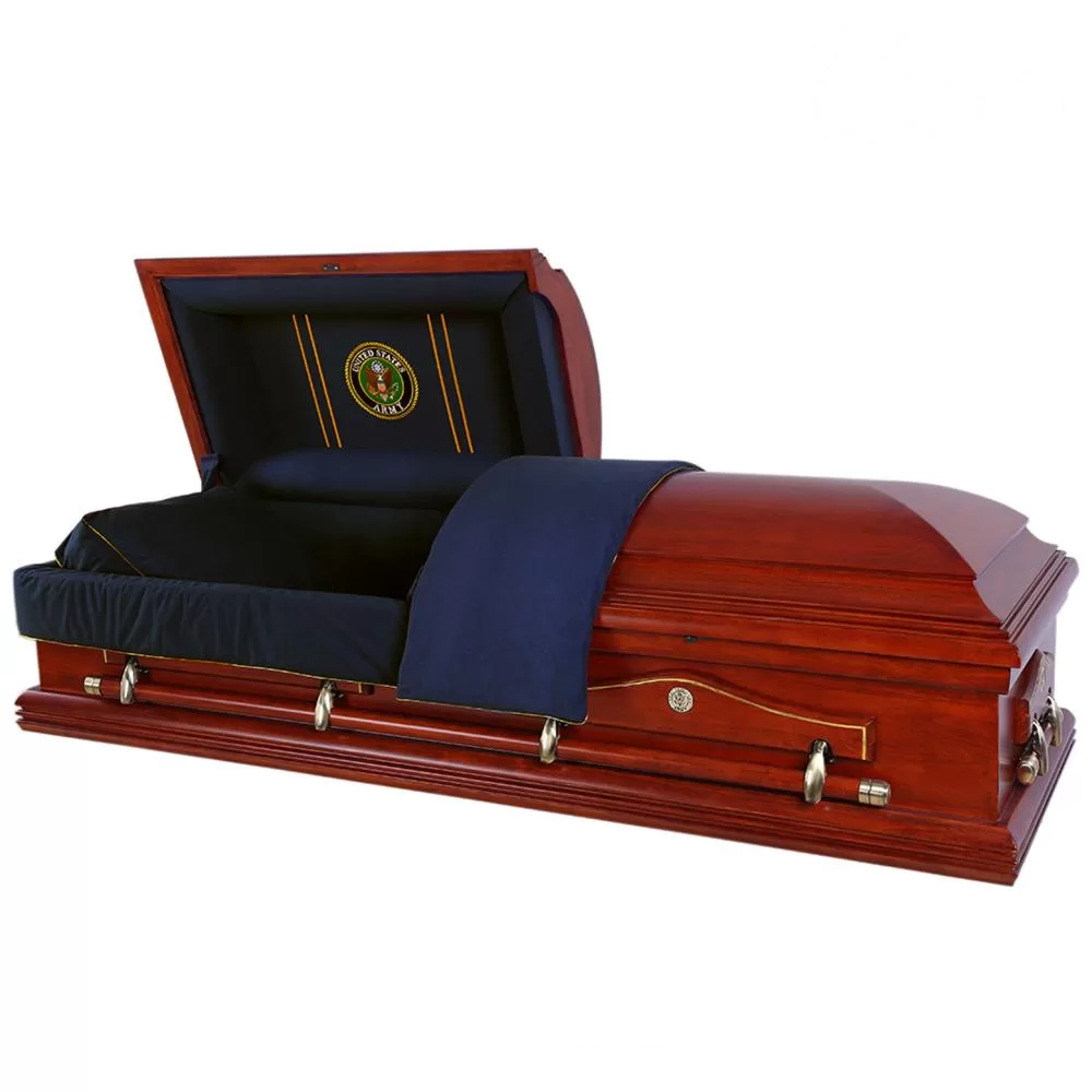 Solid Poplar Half-Couch Wood Casket – Medium-Gloss Army Blue Interior Edition