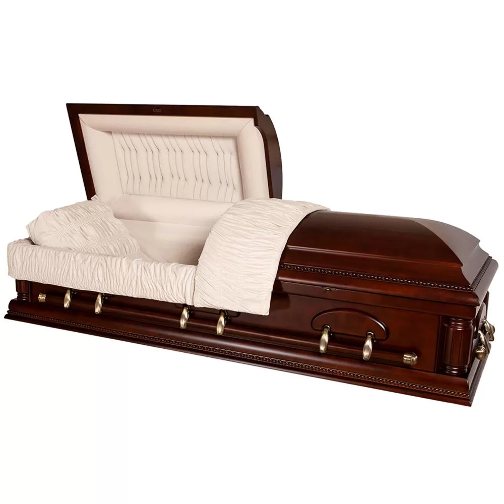 Solid Poplar Half-Couch Wood Casket – Traditional Medium-Gloss Finish