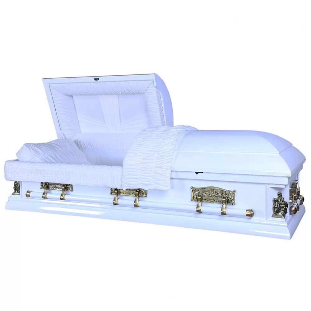 Solid Poplar Half-Couch Wood Casket – Last Supper Corner Design