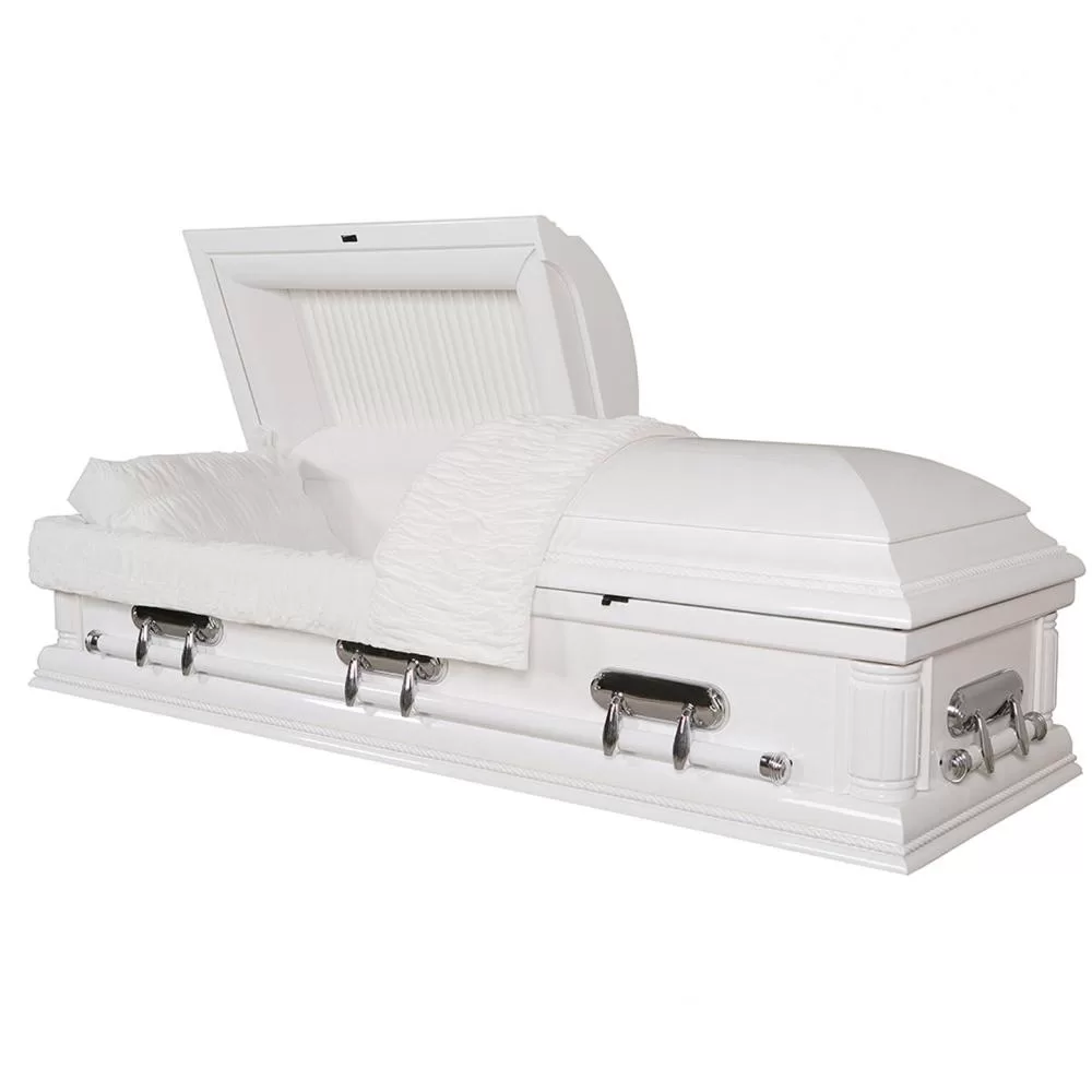 Solid Poplar Half-Couch Wood Casket – High-Gloss with Silver Hardware