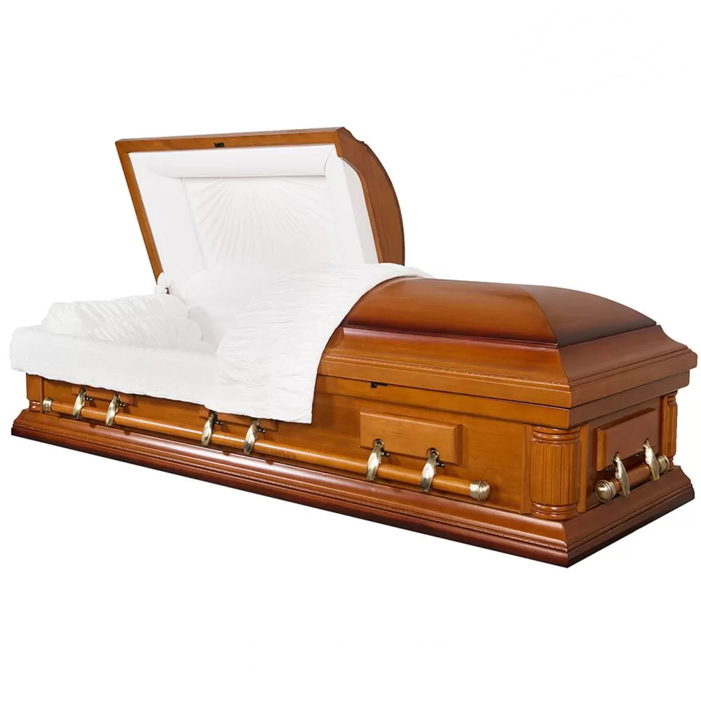 Solid Mahogany Half-Couch Wood Casket – Medium-Gloss with Ivory Interior