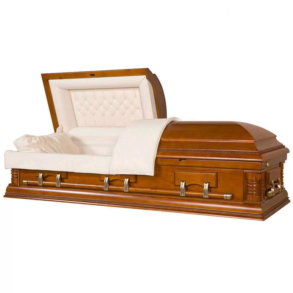 Solid Poplar Half-Couch Wood Casket – Medium-Gloss Natural Profile