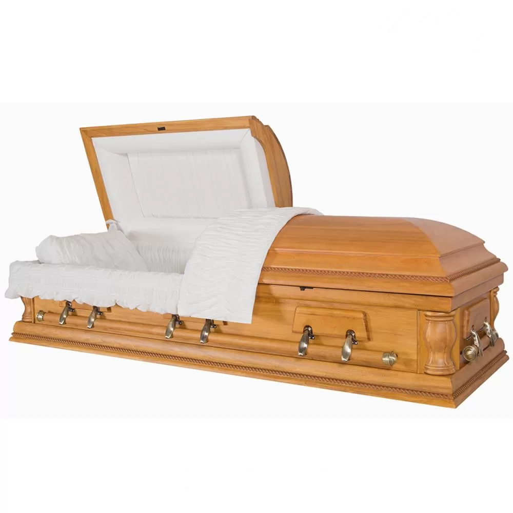 Solid Poplar Half-Couch Wood Casket – Medium-Gloss Traditional Finish