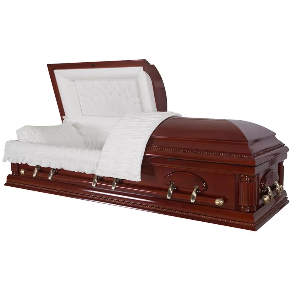 Solid Mahogany Half-Couch Wood Casket – High-Gloss Ivory Interior Edition