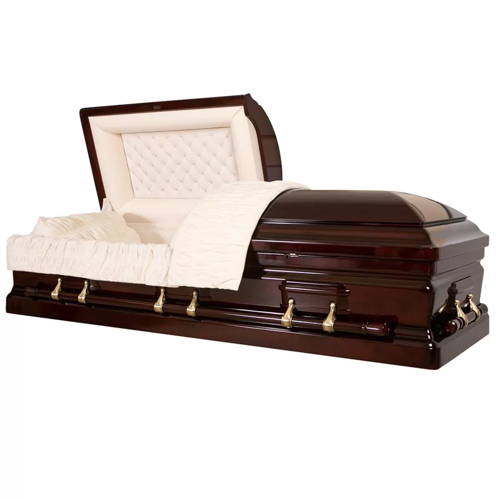 Solid Poplar Half-Couch Wood Casket – High-Gloss Traditional Form