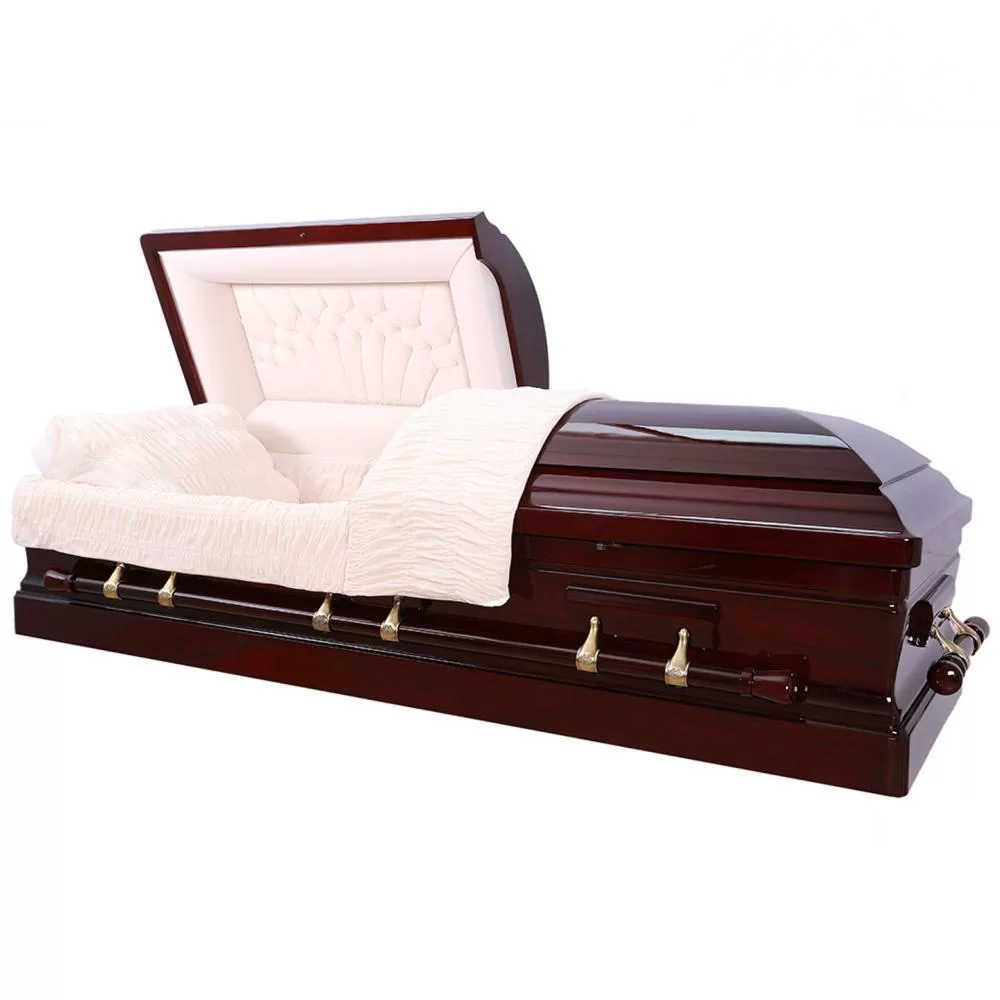 Solid Mahogany Half-Couch Wood Casket – High-Gloss Refined Appearance