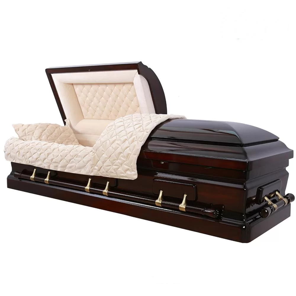 Solid Poplar Half-Couch Wood Casket – High-Gloss Premium Craft