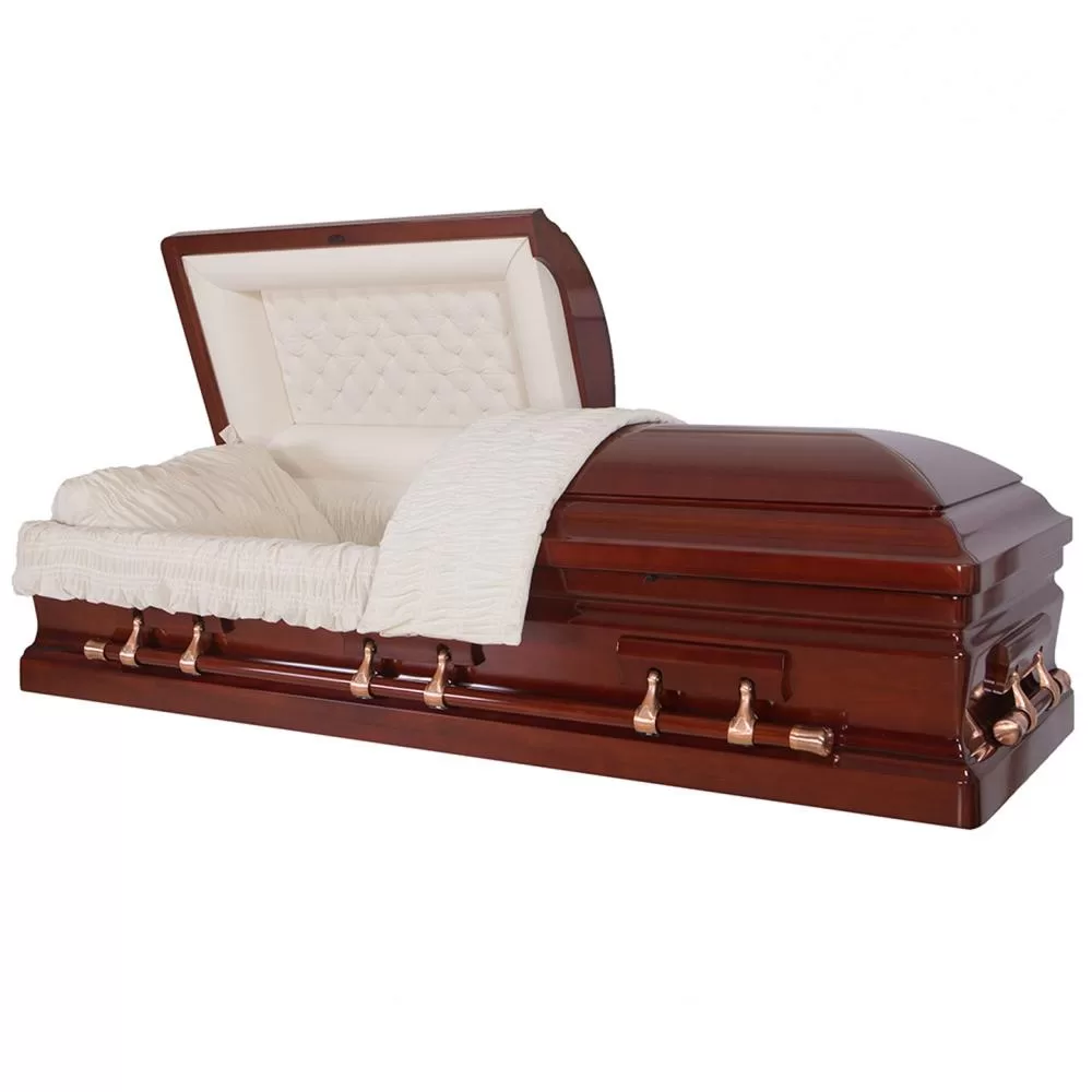Solid Mahogany Half-Couch Wood Casket – High-Gloss Warm Tone