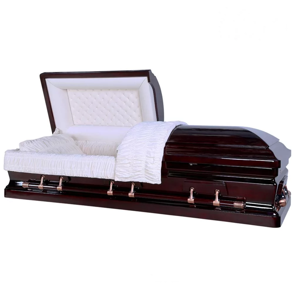 Solid Poplar Half-Couch Wood Casket – Classic High-Gloss Finish
