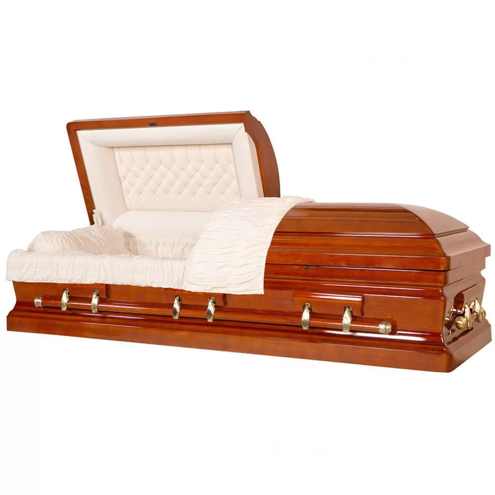 Solid Poplar Half-Couch Wood Casket – Medium-Gloss Warm Tone