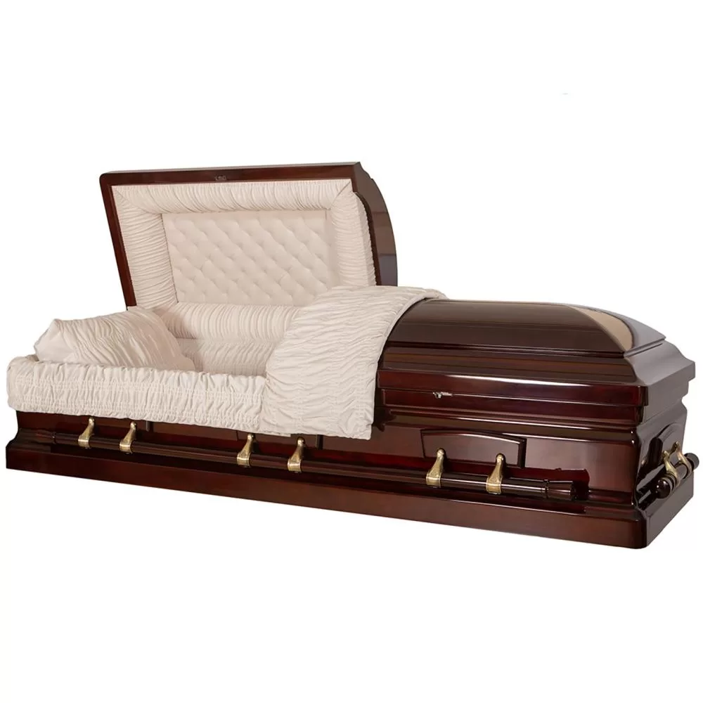 Solid Poplar Half-Couch Wood Casket – High-Gloss Refined Detailing