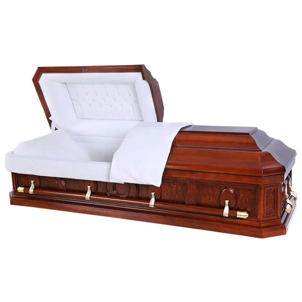 Solid Mahogany Half-Couch Wood Casket – Octagon Design, Medium-Gloss