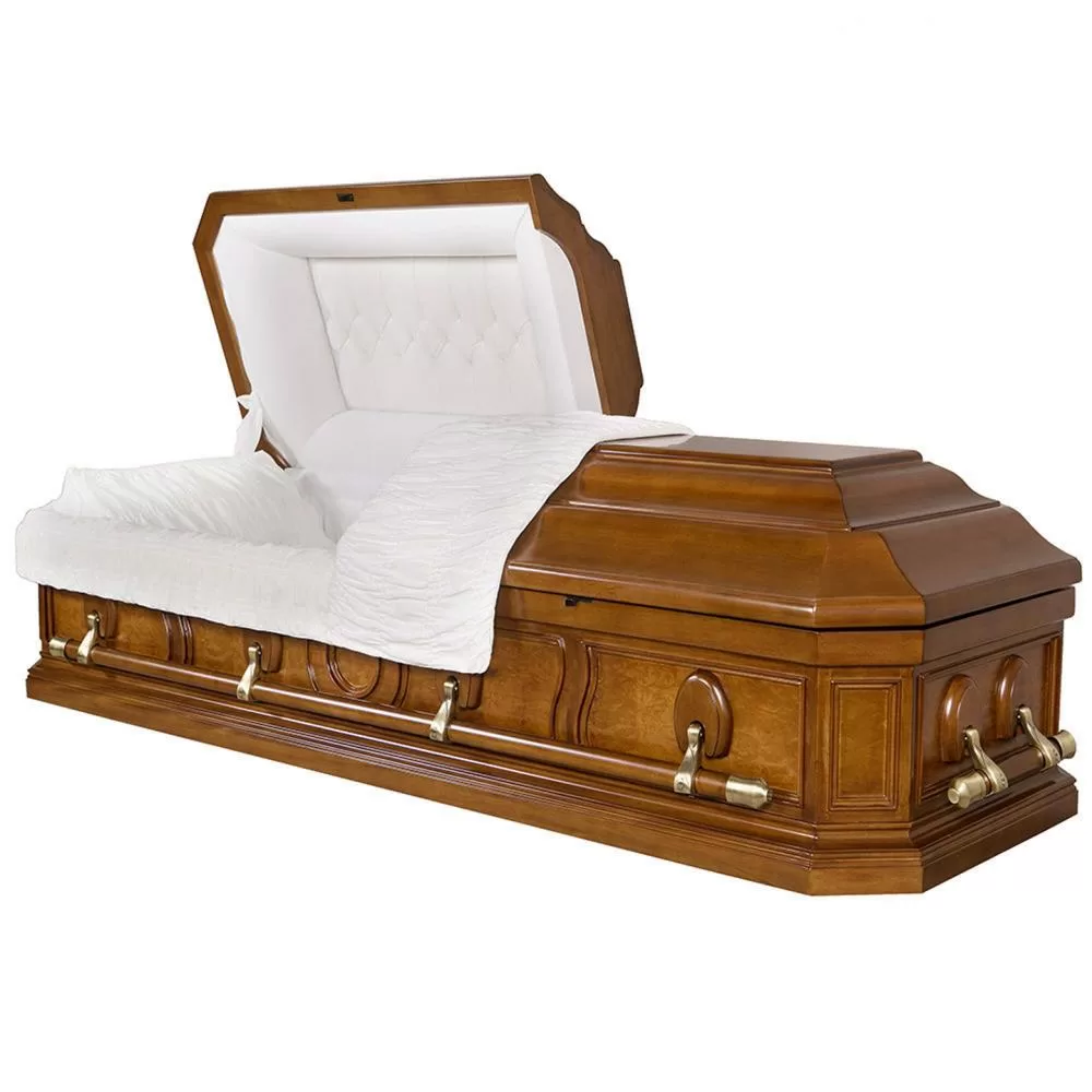 Solid Mahogany Half-Couch Wood Casket – Octagon Form, Medium-Gloss Edition