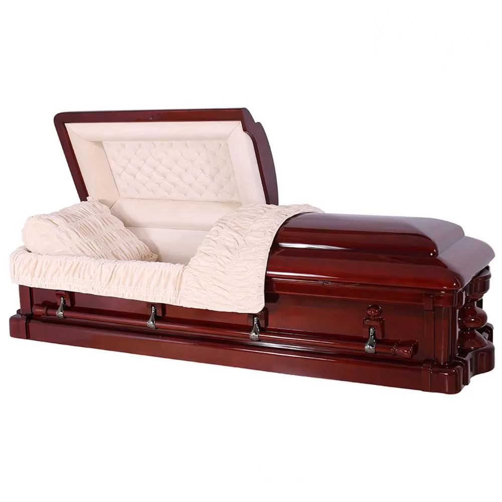 Solid Mahogany Half-Couch Wood Casket – Oversize High-Gloss Silhouette