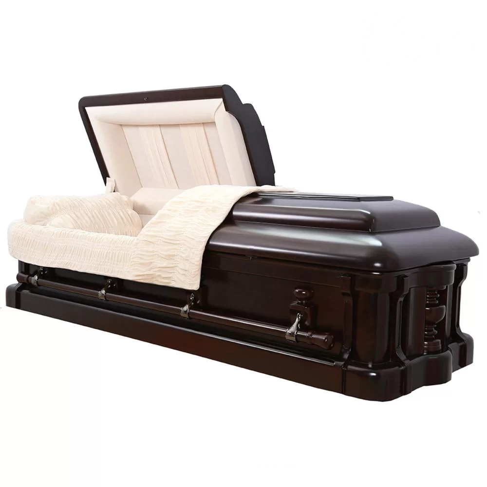 Solid Mahogany Med-Couch Wood Casket – Oversize High-Gloss Configuration