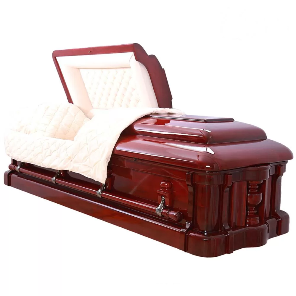 Solid Mahogany Half-Couch Wood Casket – Oversize High-Gloss Presentation